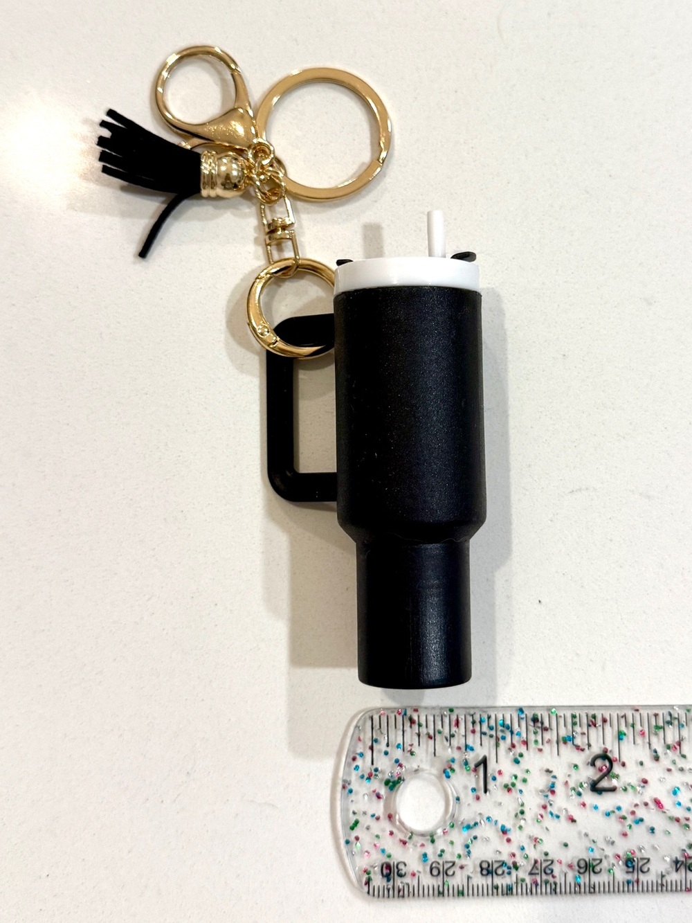 Black Mini Cup Keychain with Gold Hardware and Tassel Accent - unbranded